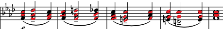 The notes marked in red have been added to the original melody.